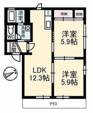 シャーメゾン和A棟(2LDK/1階)の間取り写真