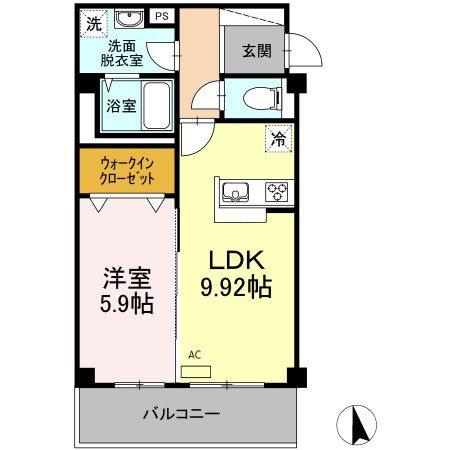 ドミール中央(1LDK/3階)の間取り写真