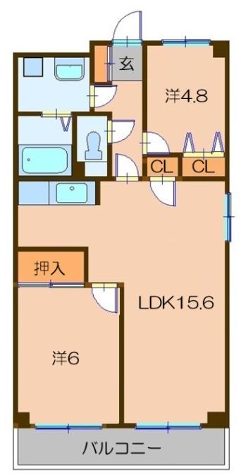 ブルータウン小倉(2LDK/1階)の間取り写真