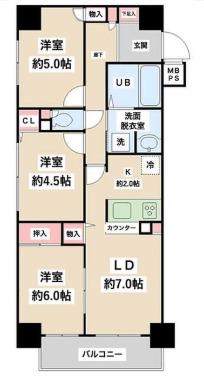 セザールスカイ銀座東(3LDK/7階)の間取り写真