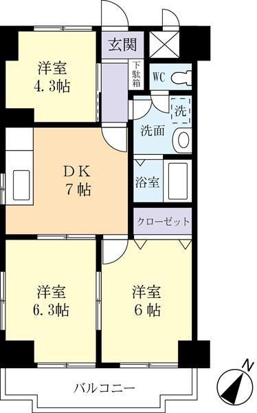 メゾンプランテュール(3DK/4階)の間取り写真