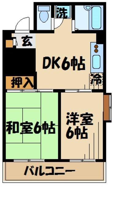 ウィズ府中レジデンス(2DK/4階)の間取り写真