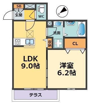 セレーノ南甲子園(1DK/3階)の間取り写真