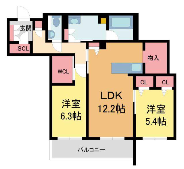 CELFENA宝塚・川面 HAUTDOGAMME(2LDK/2階)の間取り写真