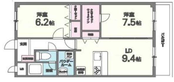 ベルナードサーモス(2LDK/3階)の間取り写真