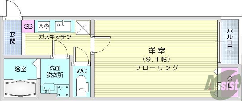 BENE SOPHIA(1K/3階)の間取り写真