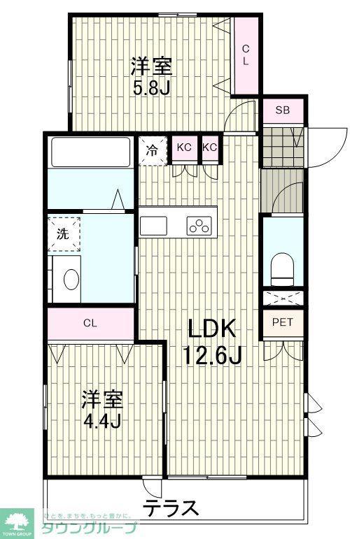メルベーユ都筑(2LDK/1階)の間取り写真