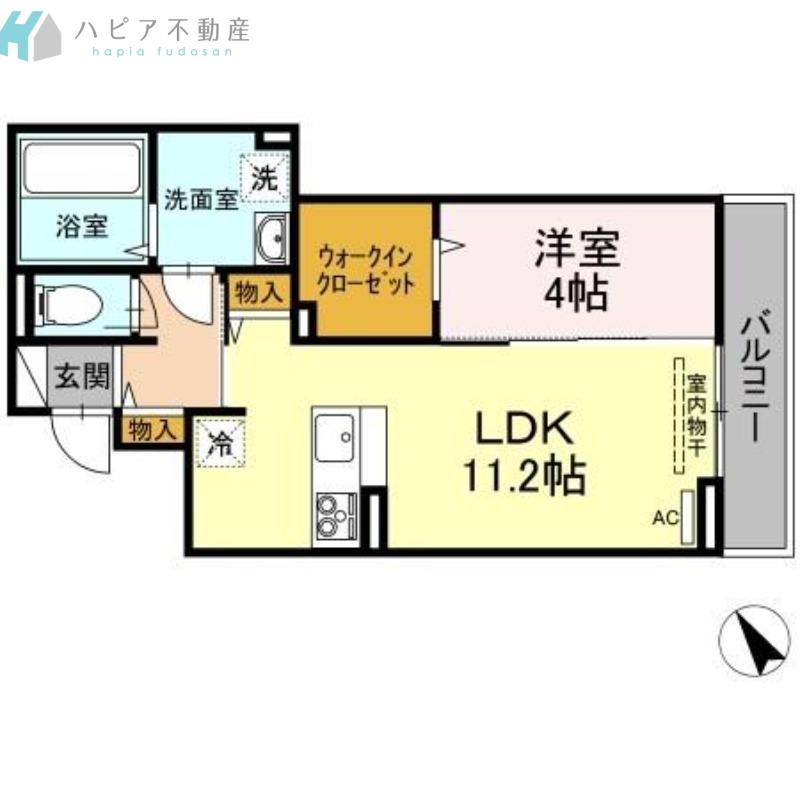 ベルシャンブル橋本町(1LDK/3階)の間取り写真