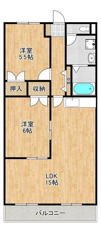 エレガンス生田(2LDK/3階)の間取り写真