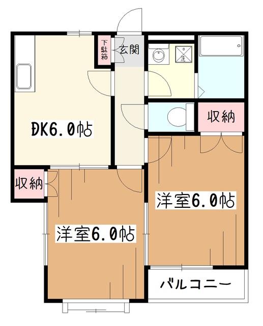 ソレアード西武(2DK/1階)の間取り写真