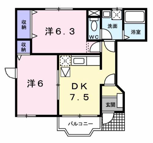 ソレアード・日向(2DK/1階)の間取り写真