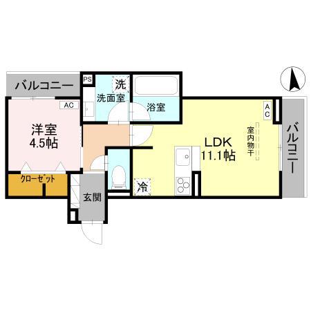 ディールーム元横山(1LDK/3階)の間取り写真