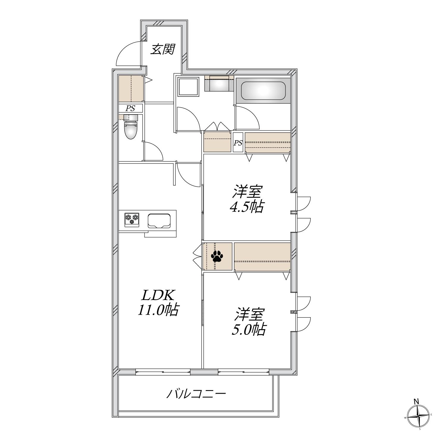 ヴァルス II(2LDK/2階)の間取り写真