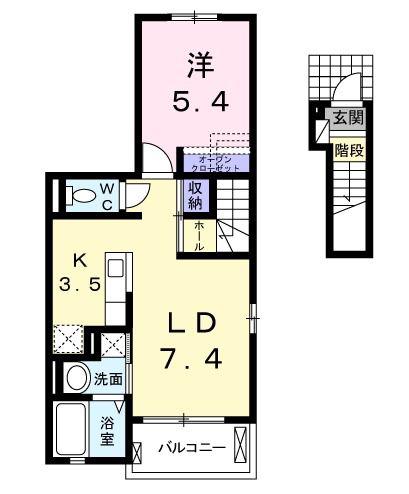 プラシード(1LDK/2階)の間取り写真