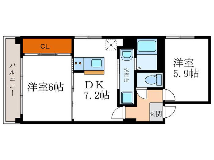CHATEAU BIEI(2DK/3階)の間取り写真