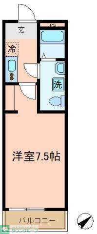 グランヒルズ岸谷(1K/2階)の間取り写真