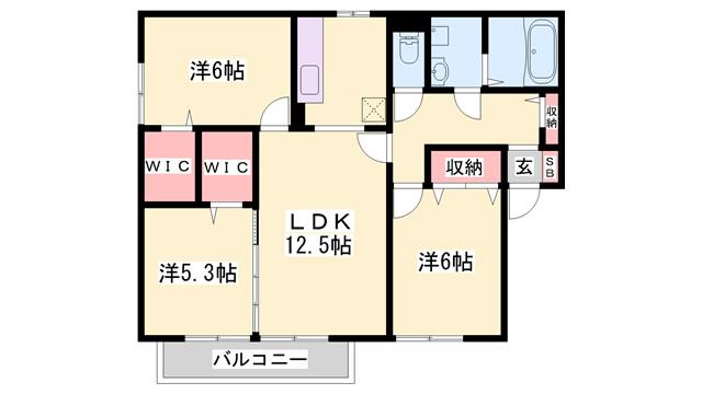 アミカルコートB棟(3LDK/2階)の間取り写真