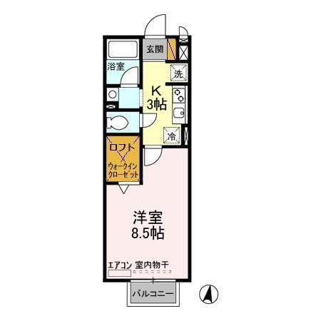 ヴェルデ都町(1K/2階)の間取り写真