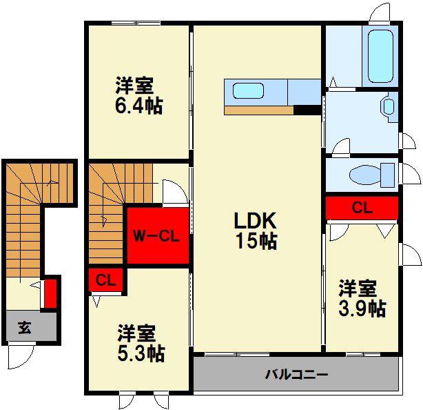 ガーデンコート花宅 C棟(3LDK/2階)の間取り写真