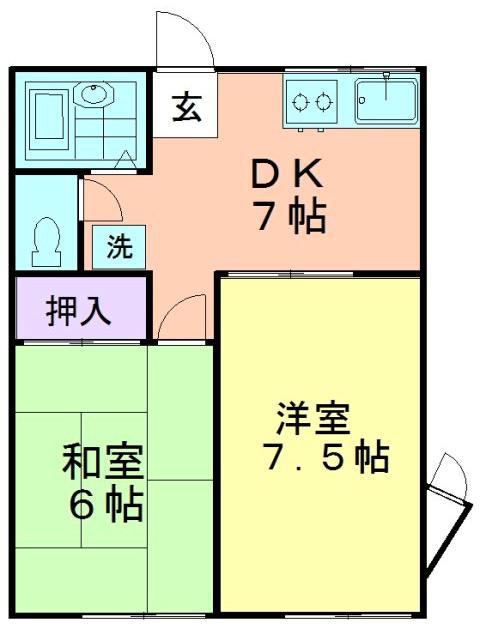 ハイツジュネス(2DK/1階)の間取り写真