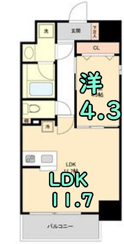 レジデンシア花の木(1LDK/8階)の間取り写真