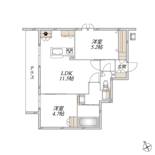 KIRSCHE ICHIKAWA(2LDK/1階)の間取り写真