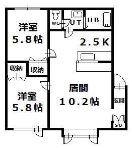 YOUトピア豊岡参番街E(2LDK/2階)の間取り写真