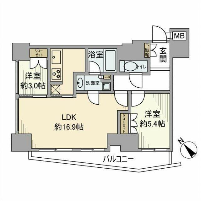 アトラスタワー六本木(2LDK/5階)の間取り写真