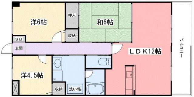 高岡中村コーポII(3LDK/11階)の間取り写真