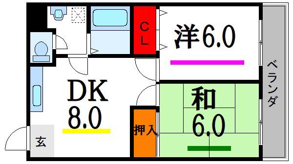 メゾンK(2DK/2階)の間取り写真
