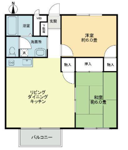 フォブール大高B(2LDK/1階)の間取り写真