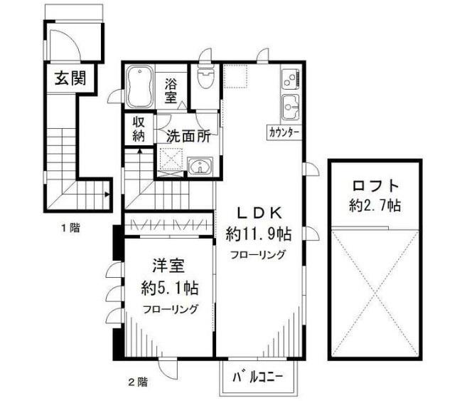 コリーナ南大井(1LDK/2階)の間取り写真