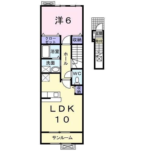 ヌ-ベルコートK I(1LDK/2階)の間取り写真