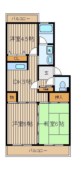コーポ東伏見台ディー棟(3DK/3階)の間取り写真