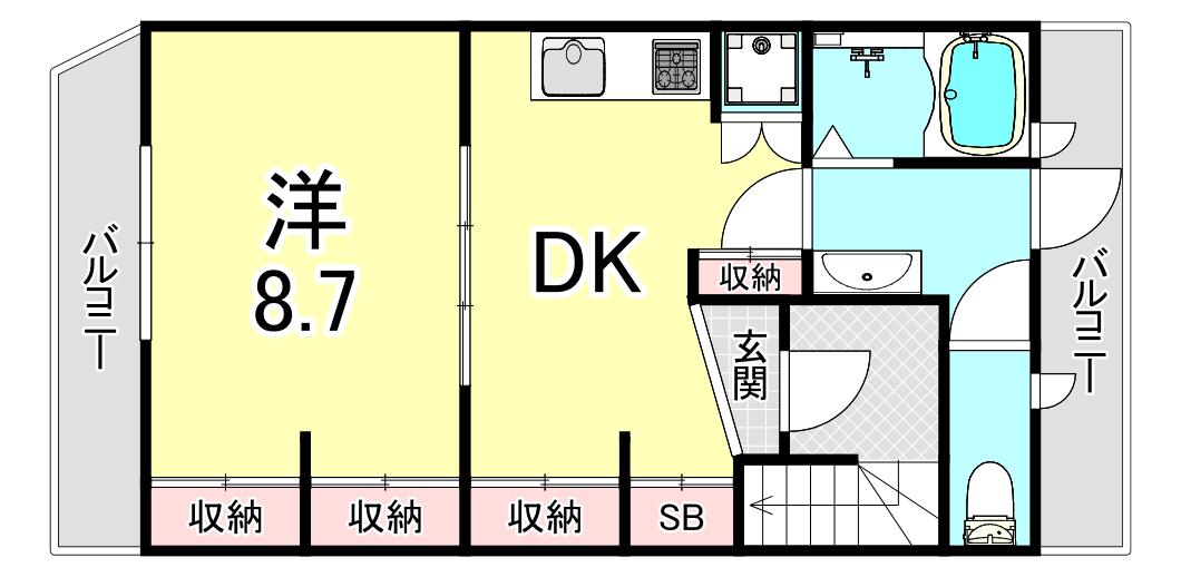 サンマリン川原(1DK/3階)の間取り写真
