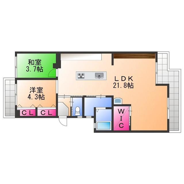 府中団地 4号棟(2LDK/5階)の間取り写真