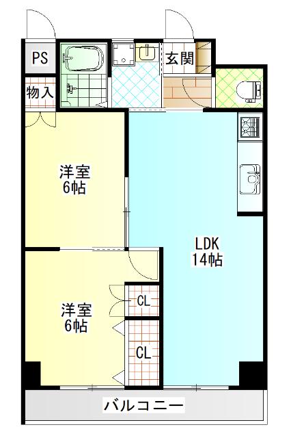 オリーブ飯泉(2LDK/3階)の間取り写真