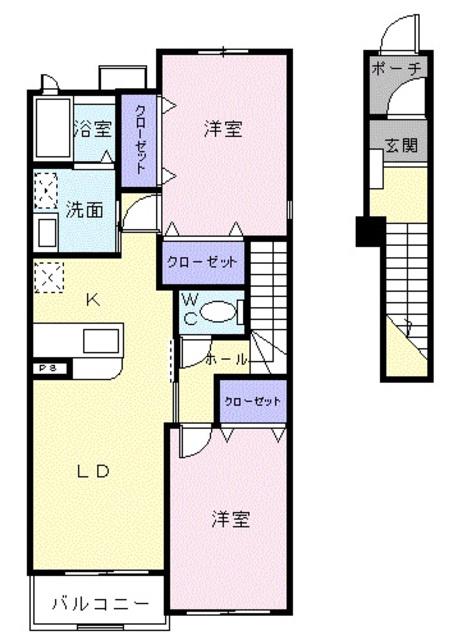 メゾンフォルテI(2LDK/2階)の間取り写真