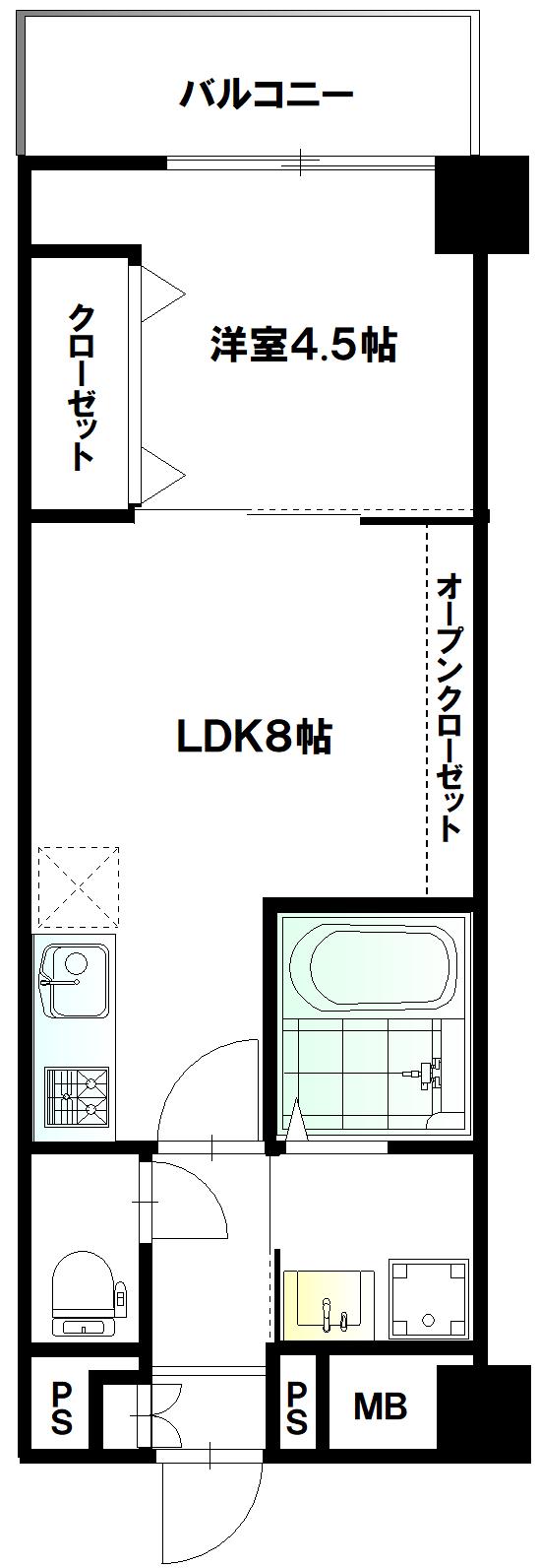 第15花園ビル(1LDK/4階)の間取り写真