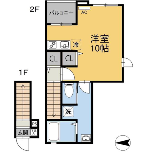 アシンプトート A棟(ワンルーム/2階)の間取り写真