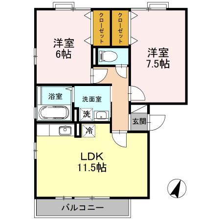 リビングタウン双葉B(2LDK/2階)の間取り写真