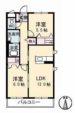 トリニティコートB棟(2LDK/3階)の間取り写真
