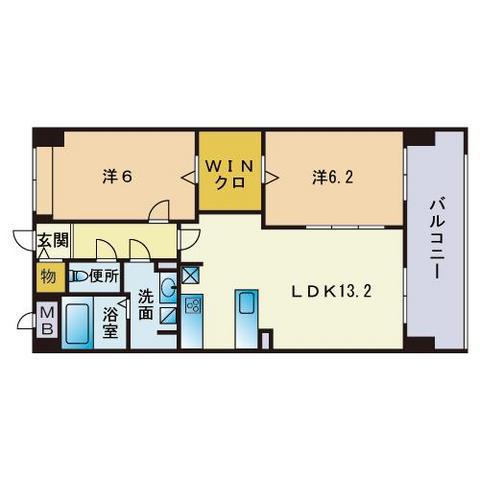 AQUALIA千早(2LDK/4階)の間取り写真