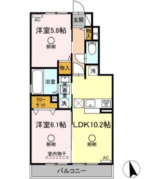 アテリア参番館(2LDK/1階)の間取り写真