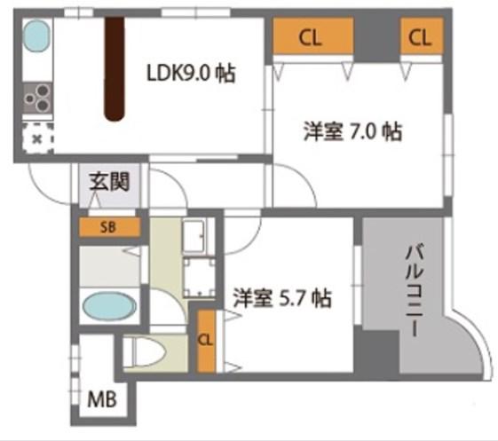 GRAZIOニホンイチ(2LDK/9階)の間取り写真