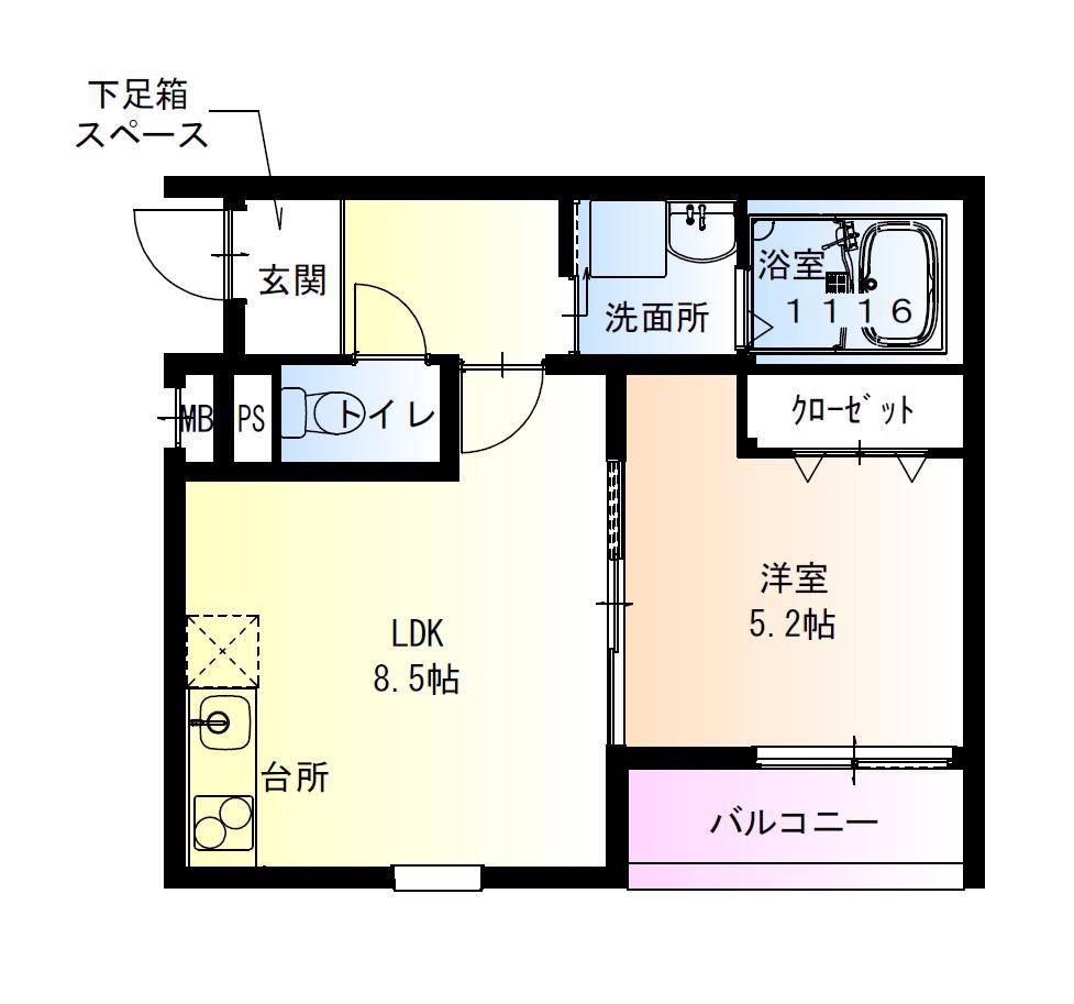 フジパレス和泉大宮駅南1番館(1LDK/1階)の間取り写真