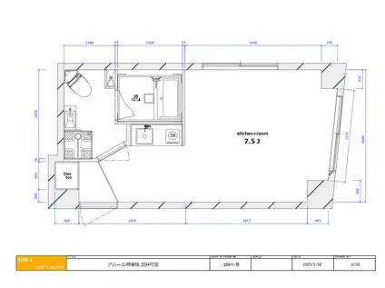 アムール神楽坂(ワンルーム/2階)の間取り写真