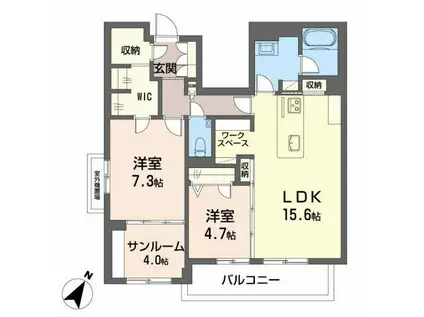 HIGH LINE PARKB棟(2LDK/2階)の間取り写真