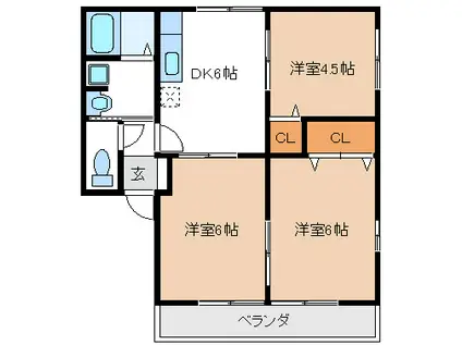 つくばルミエールF棟(3DK/2階)の間取り写真