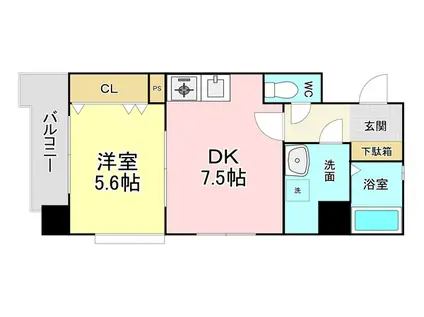 FORTUNATE砂津(1DK/4階)の間取り写真